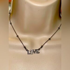 EUC No Brand Silver Tone with Faux Stones LOVE Necklace. 17"